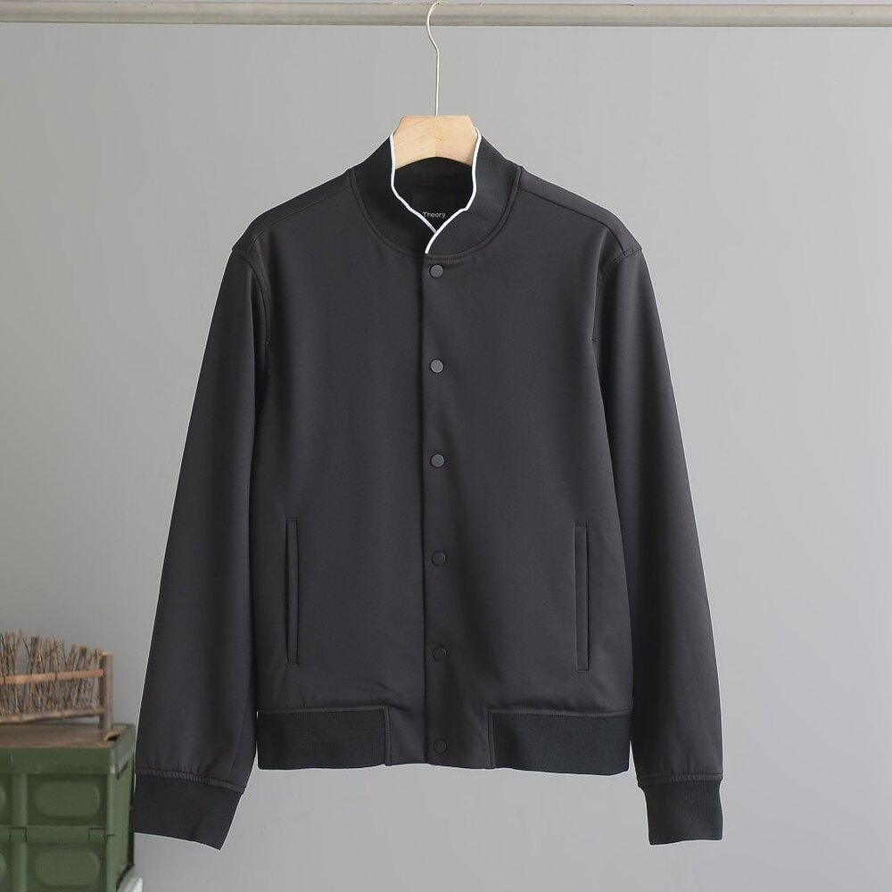 Theory Black Bomber Jacket with Contrast Piping